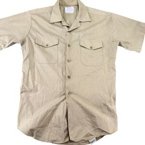 Creighton Vintage USN Regulation Uniform Shirt‎ Made in USA Tan Size 15.5